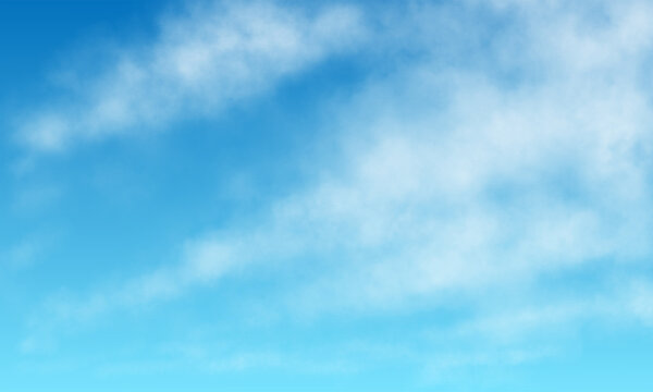 Weiße Wolkenlandschaft vor blauem Himmel. Panorama Banner Hintergrund.