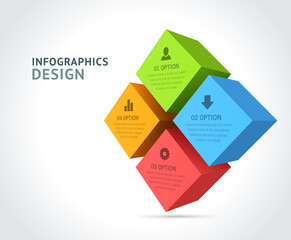 Realistic squared rhombus geometric figure infographics scheme colored decorative design 3d template vector illustration. Information marketing visualization business education marketing mockup