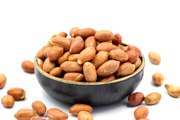 Peanuts on a white background. Healthy and fresh.nuts. Close-up.