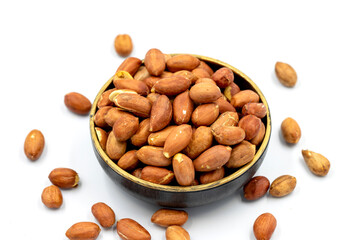 Peanuts on a white background. Healthy and fresh.nuts. Close-up.