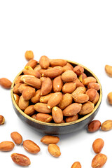 Peanuts on a white background. Healthy and fresh.nuts. Close-up.