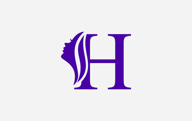 Purple beauty spa and hair logo and symbol design vector with the letter and alphabet H