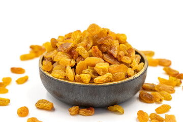 Dried raisins on a white background. Healthy and fresh.nuts. Close-up.