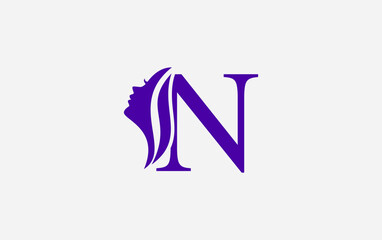 Purple beauty spa and hair logo and symbol design vector with the letter and alphabet N