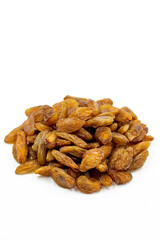 Dried raisins on a white background. Raw grapes and raisins. Healthy and fresh nuts. close-up. Local name besni uzum