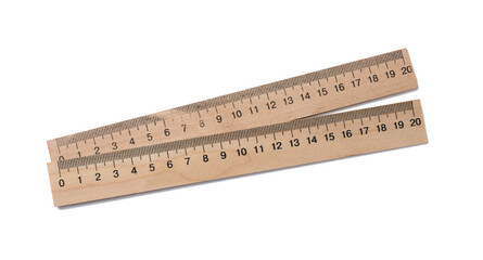 Wooden school ruler isolated on white background