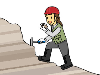 地質調査をする女性（白背景）