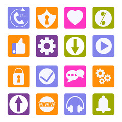 A set of colored square icons, vector isolated on a white background.