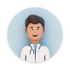 Cartoon doctor with a stethoscope. object inscribed in a circle - 3d render