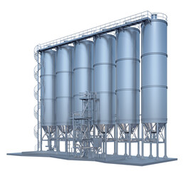 row of silo towers isolated on white © petrovk