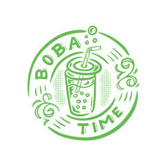 illustration boba drink cup logo vintage