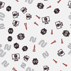 Set line Table football, Game dice, Board game and Dart arrow on seamless pattern. Vector