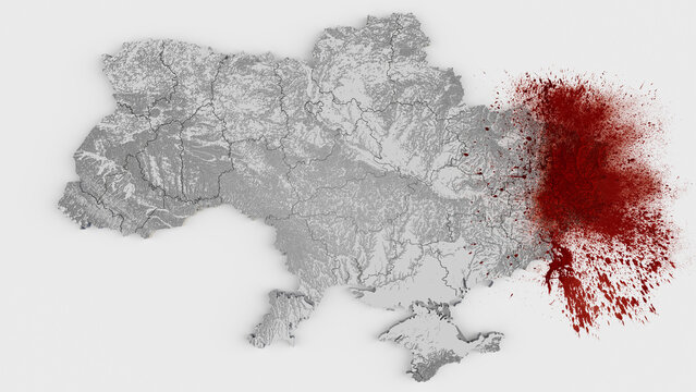 Blood stain on Ukraine map - 3D rendering