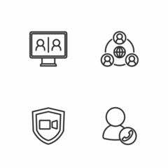 Set line Video chat conference, and Meeting icon. Vector