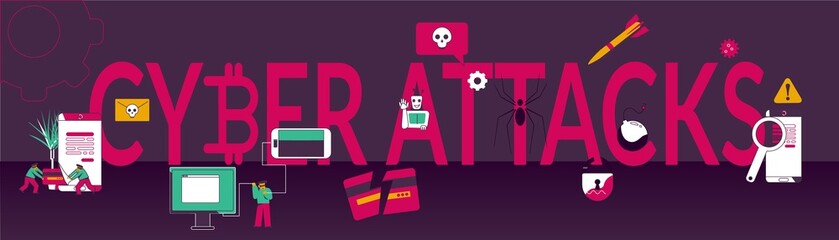 Cyber Attacks Text Horizontal Banner