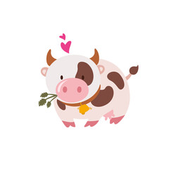 Cute cow vector illustration. Cow chewing grass. Animal illustration for kids. 
