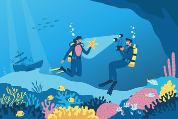 Naklejka premium Diving Flat Illustration