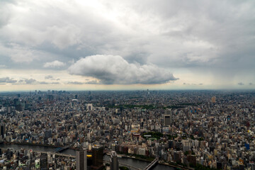 Fototapeta na wymiar 大きな雲が浮かぶ大都会東京