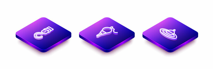 Set Isometric line Spring scale, Fishing float and water icon. Vector