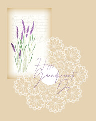 Happy Grandparents Day postcard greeting in vintage scrapbooking collage style, old letter and lavender and lace doily.