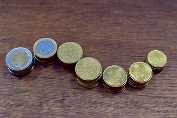 euro bills, metal coins and cents close-up
