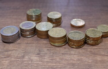 euro bills, metal coins and cents close-up