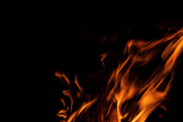 flames isolated on black blackground. moving flames