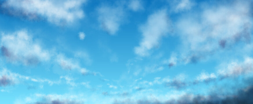 Weiße Wolkenlandschaft vor blauem Himmel. Panorama Banner Hintergrund.