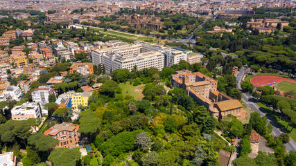 Fototapeta premium Aerial view of the main headquarters of the United Nations Food and Agriculture Organization, known as FAO. The building is located in the historic center of Rome, Italy.