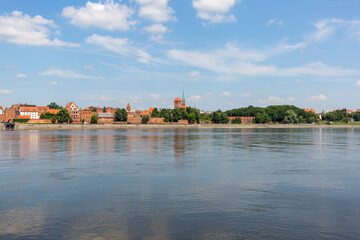 View from the Vistula River on the Old Town on a sunny day,Torun, Poland