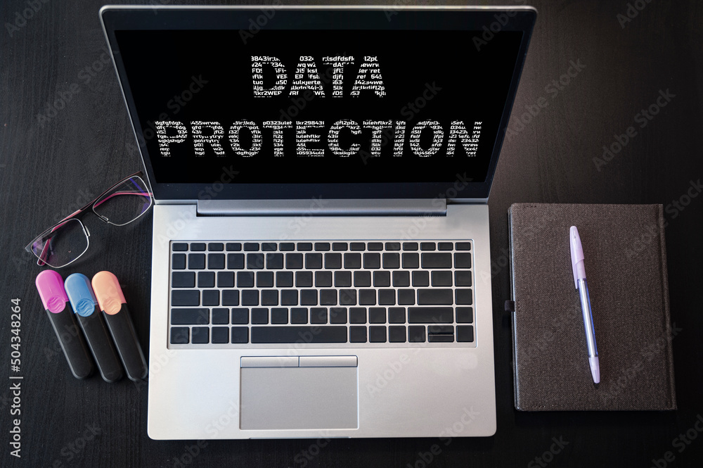Poster top view of laptop with text data protection.