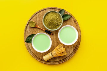 Matcha tea. Tea ceremony with dry powder and hot drink