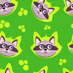 


Animals, pattern. Funny little raccoon. Vector drawing, background, design.