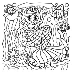 Mermaid Crown Princess Coloring Page for Kids