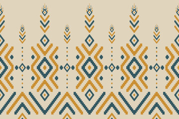 Beautiful ethnic ikat background. Geometric seamless pattern in tribal. Fabric Indian style. Design for wallpaper, vector illustration, fabric, clothing, carpet, textile, batik, embroidery.