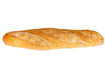 top view of a baguette isolated on a white background