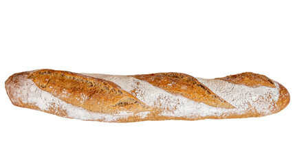 fresh baked baguette on white background