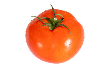 close up of a red tomato isolated on a white background
