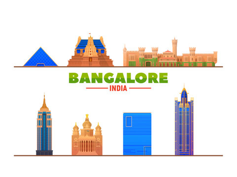 Bangalore( India ) city landmarks in white background. Vector Illustration. Business travel and tourism concept with modern buildings. Image for presentation, banner, web site.