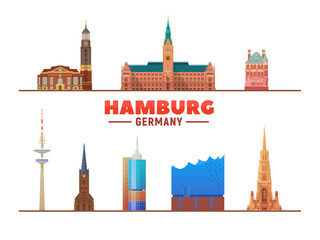 Hamburg Germany city skyline vector illustration on white background. Business travel and tourism concept with modern buildings. Image for presentation, banner, web site.