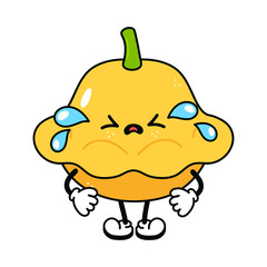 Cute funny crying sad yellow squash character. Vector hand drawn traditional cartoon vintage, retro,kawaii character illustration icon. Isolated white background. Cry yellow squash character