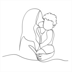 Continuous line drawing of mother and baby cute family concept card mother day vector illustration