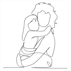 Continuous line drawing of mother and baby cute family concept card mother day vector illustration