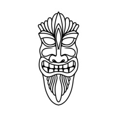 Illustration of tiki idol in monochrome style. Design element for poster, card, banner, emblem, sign. Vector illustration