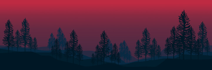 Obraz premium landscape with tree silhouette flat design vector illustration good for wallpaper, background, backdrop, banner, tourism, and design template