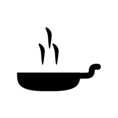 Frying pan flat icon, black and white line art, vector illustration of pan silhouette.