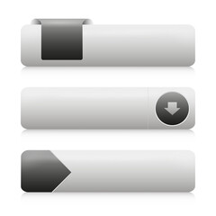 Empty white vector buttons with black design elements for website, mobile menu, navigation and apps. Simple isolated UI components