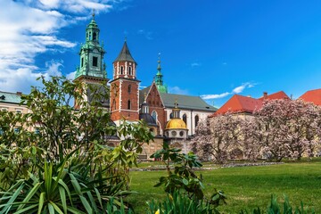 Fototapeta na wymiar Zamek Królewski na Wawelu w Krakowie na wiosnę
