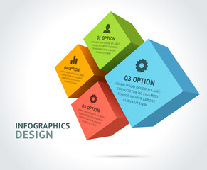 Abstract multicolored rhombus squared isometric blocks infographic scheme design realistic 3d template vector illustration. Creative analyzing chart planning menu report financial decisions choice
