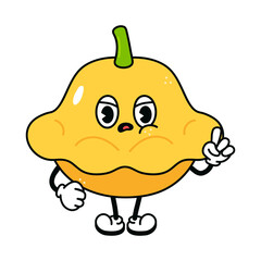 Obraz premium Cute angry sad yellow squash character. Vector hand drawn traditional cartoon vintage, retro, kawaii character illustration. Isolated on white background. Angry yellow squash character concept